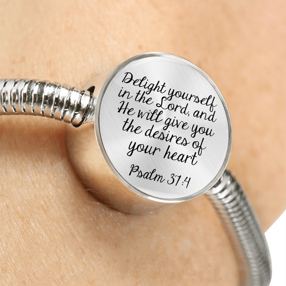 Delight Yourself In The Lord, And He Will Give You The Desires Of Your Heart Snake Chain Bracelet With Charm