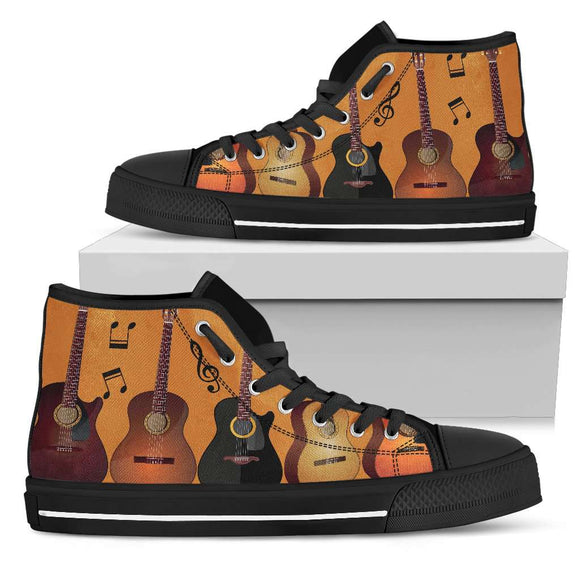 Guitar Black High Top Canvas Shoes - GreatGiftItems.com