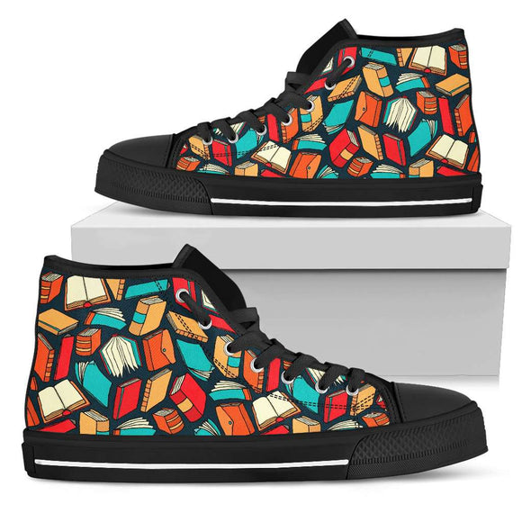Book Lover's Black High Tops Canvas Shoes - GreatGiftItems.com