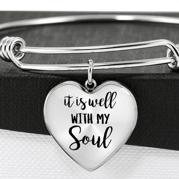 It Is Well With My Soul Bangle Bracelet With Heart Pendant