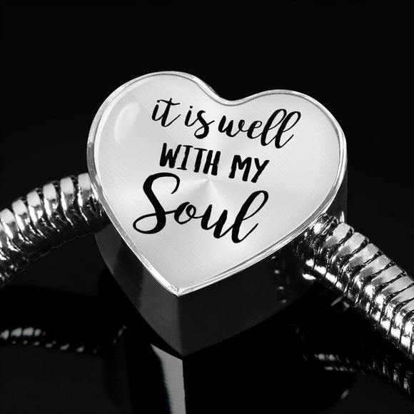 It Is Well With My Soul Snake Chain Bracelet With Heart Charm