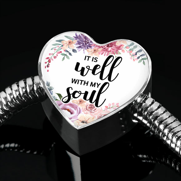 It Is Well With My Soul Snake Chain Bracelet With Heart Charm