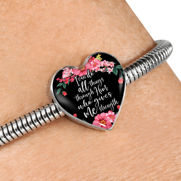 I Can Do All Things Through Him Who Gives Me Strength Snake Chain Bracelet With Pendant