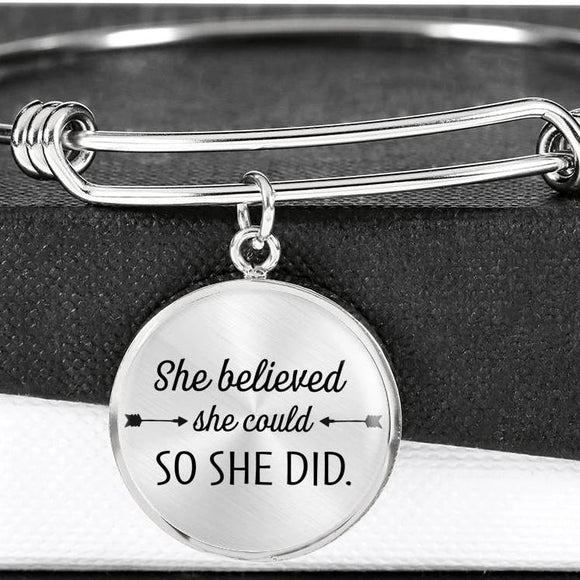 She Believed She Could So She Did Bangle Bracelet With Pendant