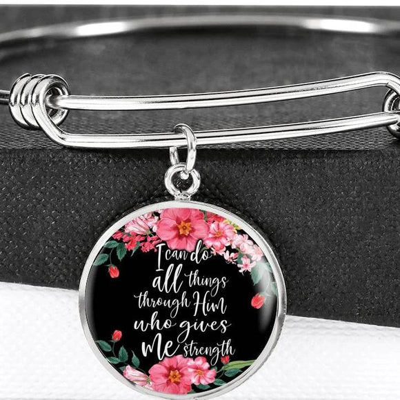 I Can Do All Things Through Him Who Gives Me Strength Bangle Bracelet With Pendant