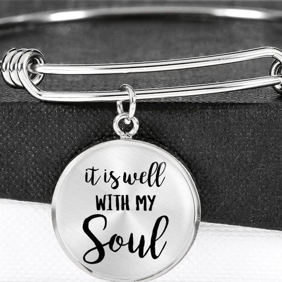 It Is Well With My Soul Surgical Steel Bangle Bracelet With Pendant